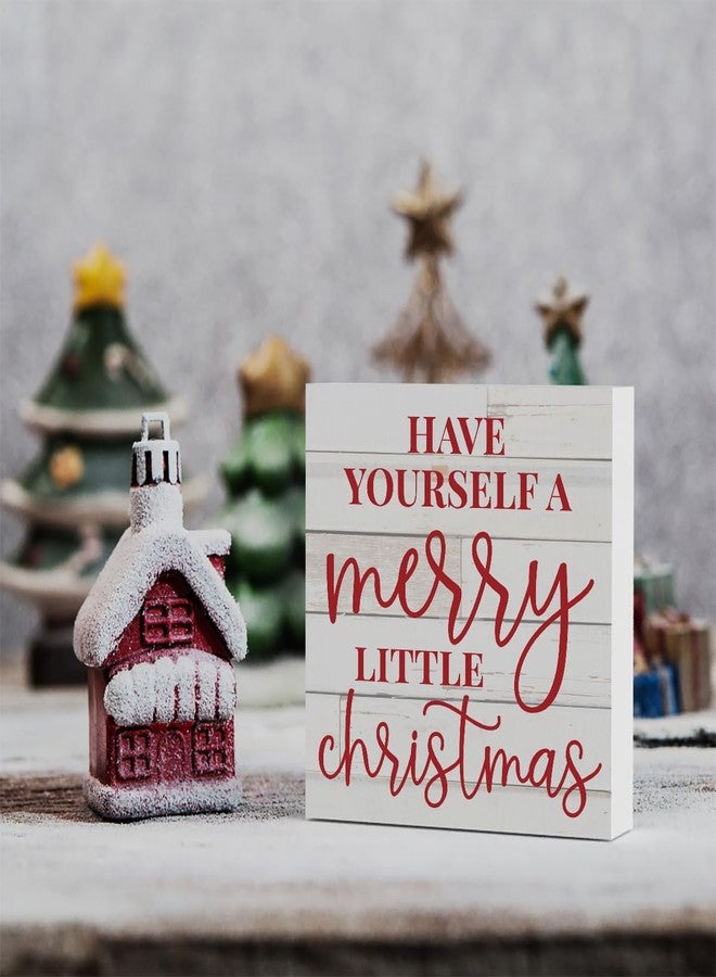 WRSUNT Motivational Have Yourself A Merry Little Christmas Wood Box Sign, Farmhouse Christmas Santa Artwork Decor, Wood Square Sign Desk Block Signs Home Shelf Office Decoration 5 x 5 Inches - Image 5